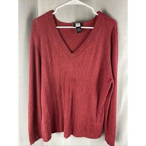 Studio 1940 Women's Plus Sz 26/28W Red Sparkly V-Neck Long Sleeve Sweater